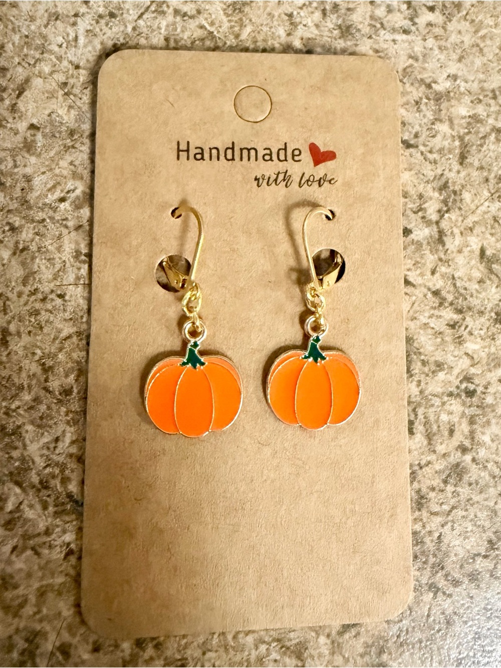 Handmade Orange Pumpkin Dangle Earrings with Gold Hooks